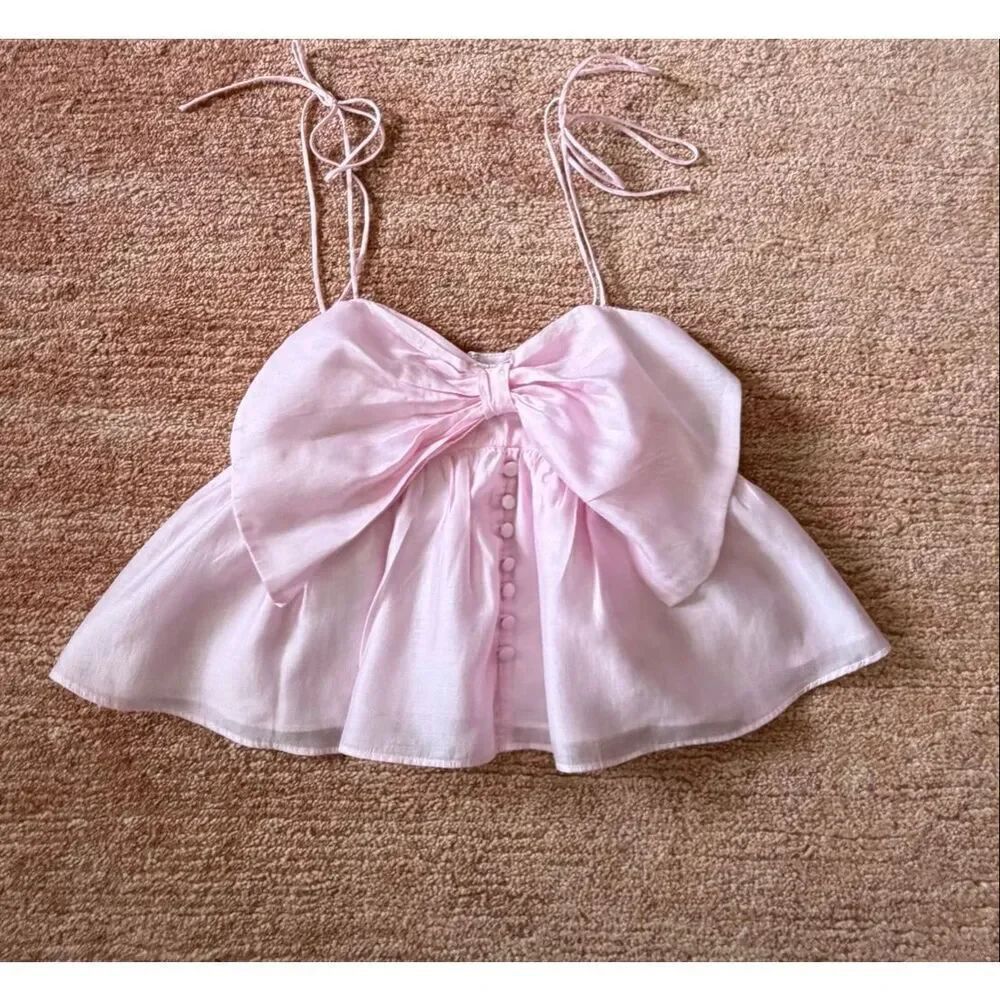 Lulus Pink Bow Tie Strap Peplum Top XS